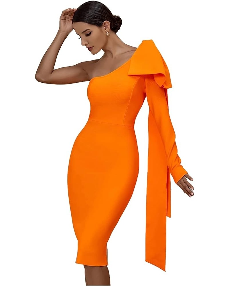 Womens One Shoulder Ruffle Long Sleeve Bandage Dress Club Cocktail Dresses Orange $38.24 Dresses