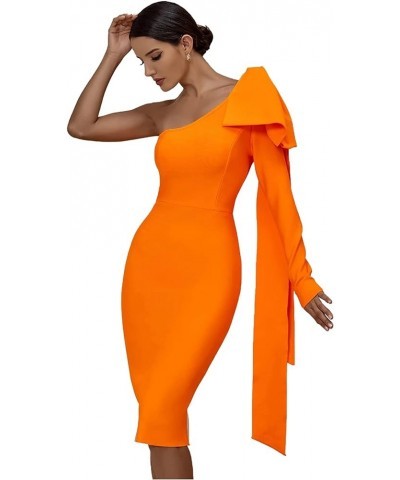 Womens One Shoulder Ruffle Long Sleeve Bandage Dress Club Cocktail Dresses Orange $38.24 Dresses