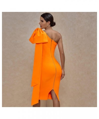 Womens One Shoulder Ruffle Long Sleeve Bandage Dress Club Cocktail Dresses Orange $38.24 Dresses