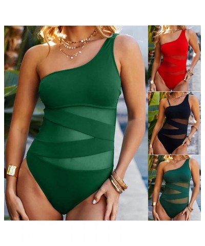 One Piece Swimsuit Women Sexy Deep V Neck Bathing Suits Trendy Ruched Push up Swimwear Casual High Waist Swim Suit 02-mint Gr...