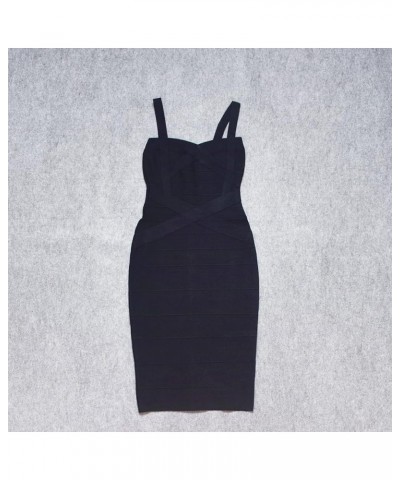 Midi-Calf Solid Color Spaghetti Strap Rayon Bandage Dress Black $22.36 Dresses