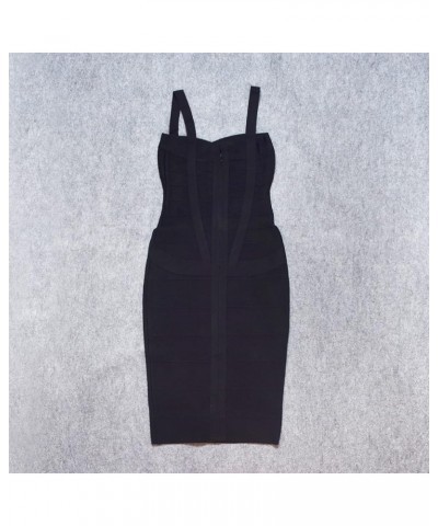 Midi-Calf Solid Color Spaghetti Strap Rayon Bandage Dress Black $22.36 Dresses