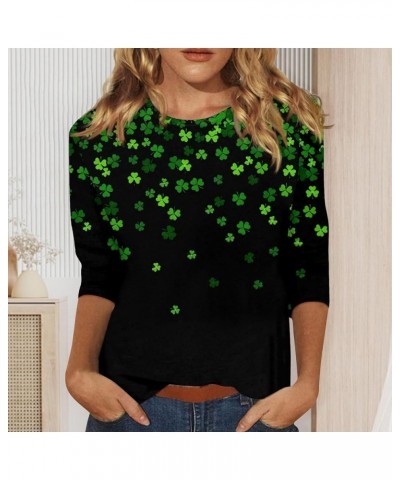 2024 St. Patrick's Day Shirt for Women Three Quarter Sleeve Irish Shamrock Graphic Crewneck Green Tops 36light Green $4.94 Tops