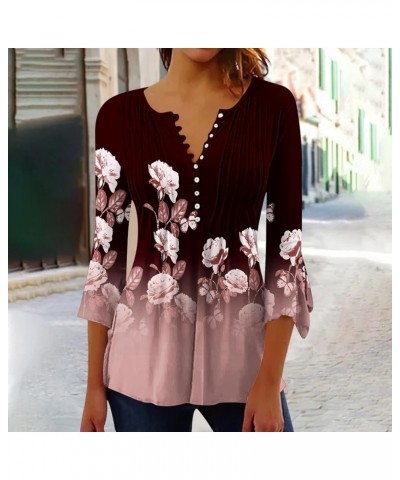 Christmas Print Womens Tops Fall Winter Casual Dressy V Neck Pleated T Shirts Trendy Long Lantern Sleeve Button Down Blouse H...
