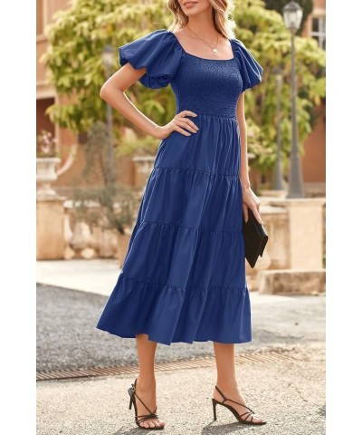 Women's 2024 Summer Casual Boho Beach Dress Square Neck Puff Sleeve High Waist Ruffle Flowy A Line Maxi Sun Dresses Blue $24....