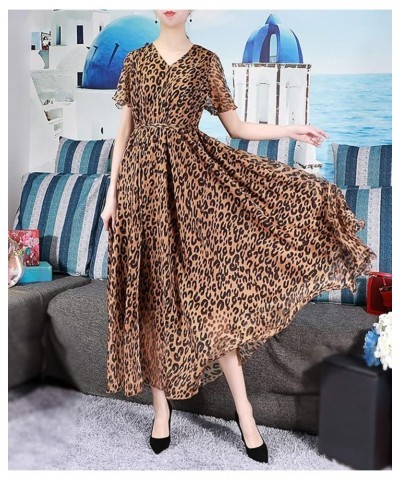 Women's Short Sleeve Floral Bohemian Maxi Dress Leopard Print $24.74 Dresses