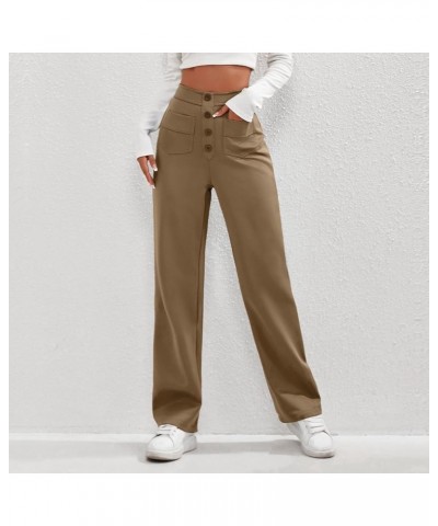Trousers Pants for Women Women's Casual Straight Leg Pants High Waisted Button Down Stretchy Business Work Trousers 02-orange...