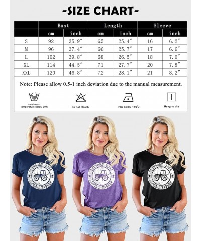 Women Support Your Local Farmer Letter Cute Graphic T-Shirts Casual Short Sleeve Farm Tops A-purple $11.72 T-Shirts