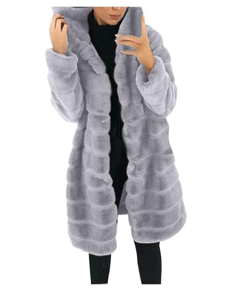 Faux Fur Coat For Women Plush Fleece Coat Button Up Shacket Jacket Plus Size Fluffy Cardigan Warm Winter Trench Jacket Grey $...