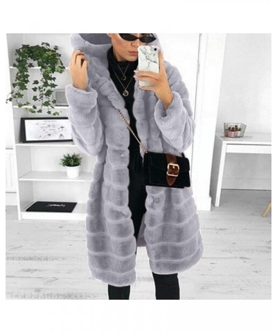 Faux Fur Coat For Women Plush Fleece Coat Button Up Shacket Jacket Plus Size Fluffy Cardigan Warm Winter Trench Jacket Grey $...