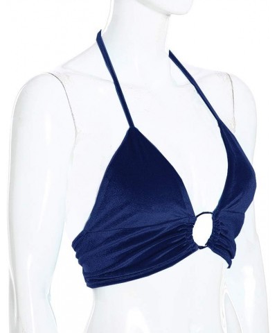 Women Halter Backless Camis Streetwear Club Patchwork Camisole Dark Blue $14.99 Tanks