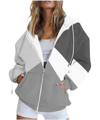 Womens Hoodies Zip Up Oversized Sweatshirts Drawstring Long Sleeve Jackets Lightweight Y2k Clothes with Pockets 2-gray $7.55 ...