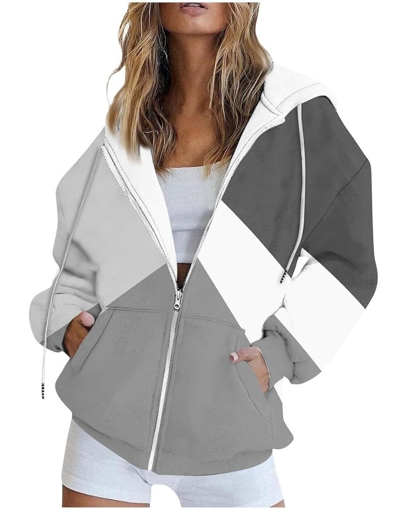 Womens Hoodies Zip Up Oversized Sweatshirts Drawstring Long Sleeve Jackets Lightweight Y2k Clothes with Pockets 2-gray $7.55 ...