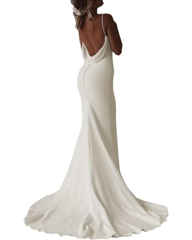 Satin Wedding Dresses for Bride with Slit Spaghetti Straps Mermaid Satin Beach Bridal Gown for Wedding C-ivory $29.60 Dresses