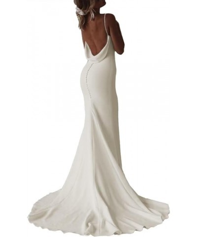 Satin Wedding Dresses for Bride with Slit Spaghetti Straps Mermaid Satin Beach Bridal Gown for Wedding C-ivory $29.60 Dresses