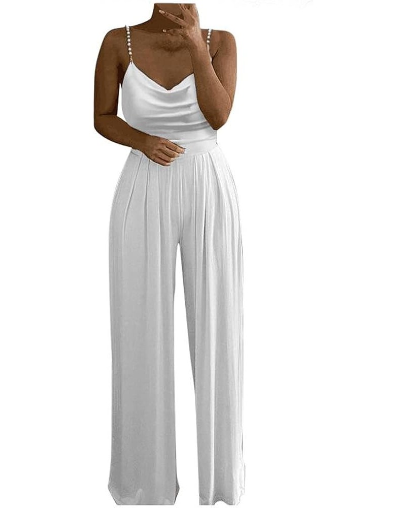 Dressy Jumpsuits for Women Evening Party Plus Size Rompers Sexy V Neck Sleeveless Overalls Elegant Summer Outfits White $5.19...