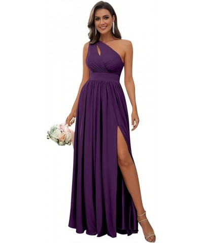 One Shoulder Chiffon Bridesmaid Dresses with Pockets Slit for Women Long Ruched Formal Prom Dress Plum $30.24 Dresses