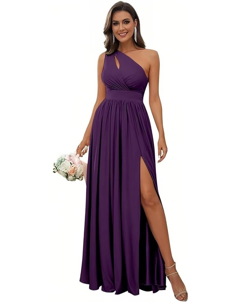One Shoulder Chiffon Bridesmaid Dresses with Pockets Slit for Women Long Ruched Formal Prom Dress Plum $30.24 Dresses