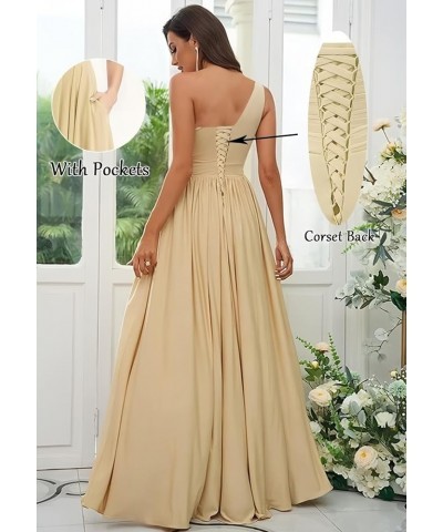 One Shoulder Chiffon Bridesmaid Dresses with Pockets Slit for Women Long Ruched Formal Prom Dress Plum $30.24 Dresses