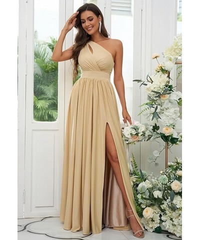 One Shoulder Chiffon Bridesmaid Dresses with Pockets Slit for Women Long Ruched Formal Prom Dress Plum $30.24 Dresses