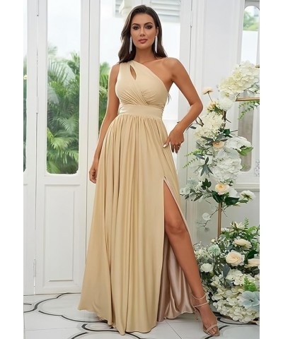 One Shoulder Chiffon Bridesmaid Dresses with Pockets Slit for Women Long Ruched Formal Prom Dress Plum $30.24 Dresses