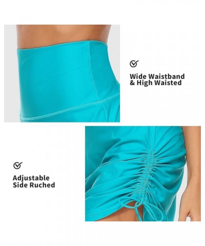 Womens High Waisted Drawstring Swim Skirts Ruched Tummy Control Swimsuit Bottoms Lake Blue $12.40 Swimsuits