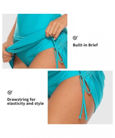 Womens High Waisted Drawstring Swim Skirts Ruched Tummy Control Swimsuit Bottoms Lake Blue $12.40 Swimsuits