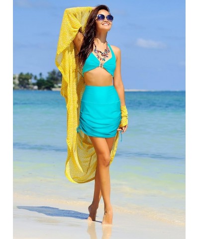 Womens High Waisted Drawstring Swim Skirts Ruched Tummy Control Swimsuit Bottoms Lake Blue $12.40 Swimsuits