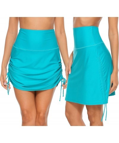 Womens High Waisted Drawstring Swim Skirts Ruched Tummy Control Swimsuit Bottoms Lake Blue $12.40 Swimsuits