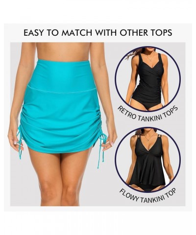 Womens High Waisted Drawstring Swim Skirts Ruched Tummy Control Swimsuit Bottoms Lake Blue $12.40 Swimsuits