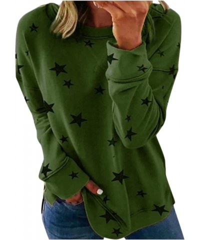 Women's Long Sleeve Shirts 2023 Fall Crew Neck Pullover Tops Star Print Plus Size Lightweight Casual Sweatshirt 2 Green $4.67...