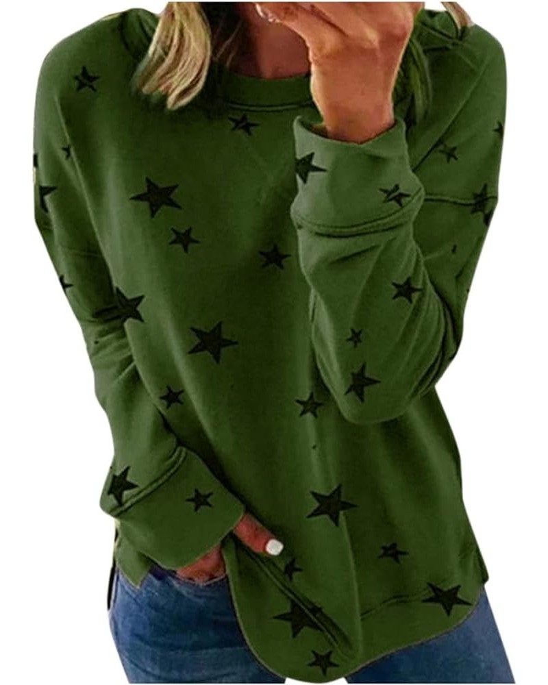 Women's Long Sleeve Shirts 2023 Fall Crew Neck Pullover Tops Star Print Plus Size Lightweight Casual Sweatshirt 2 Green $4.67...
