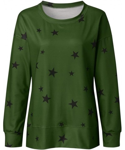 Women's Long Sleeve Shirts 2023 Fall Crew Neck Pullover Tops Star Print Plus Size Lightweight Casual Sweatshirt 2 Green $4.67...