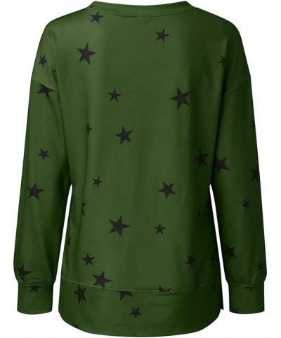 Women's Long Sleeve Shirts 2023 Fall Crew Neck Pullover Tops Star Print Plus Size Lightweight Casual Sweatshirt 2 Green $4.67...