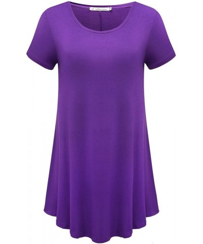 Women Plus Size Tops Summer Tunic Short Sleeve Loose Fit T-Shirt Deep Purple $8.50 Tops