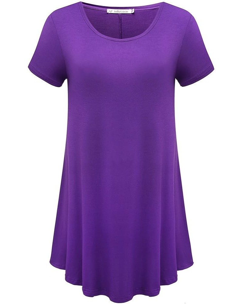 Women Plus Size Tops Summer Tunic Short Sleeve Loose Fit T-Shirt Deep Purple $8.50 Tops