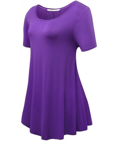 Women Plus Size Tops Summer Tunic Short Sleeve Loose Fit T-Shirt Deep Purple $8.50 Tops