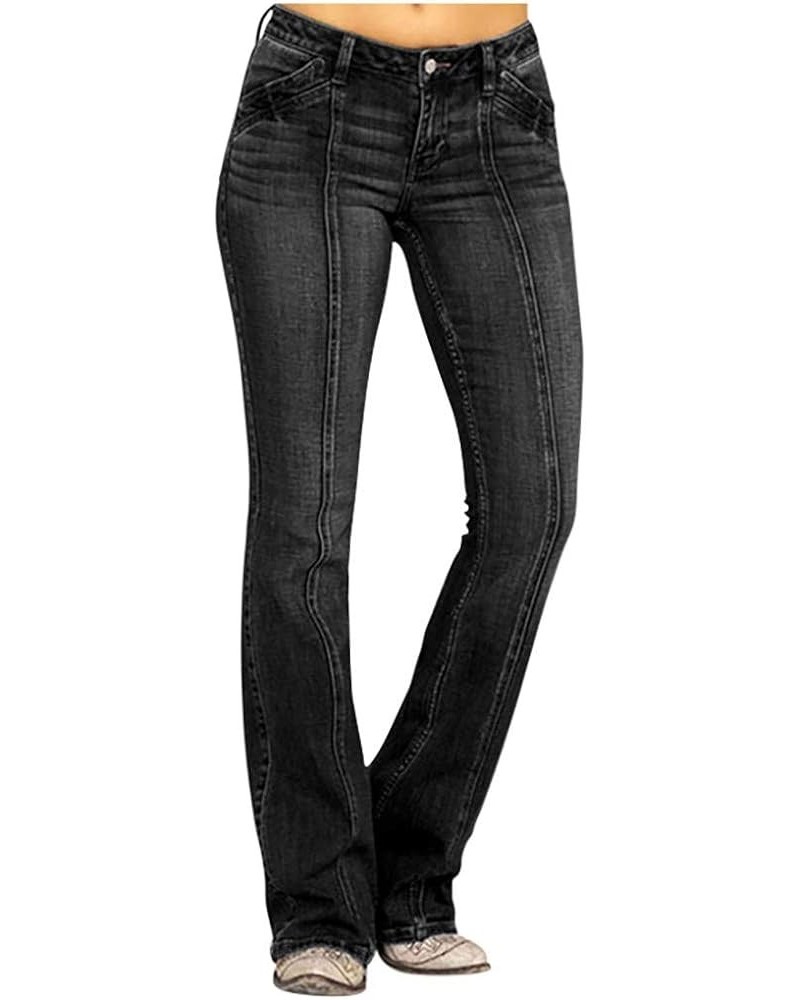 Women's Curvy Bootcut Jeans Mid-Rise Stretch Juniors 90s Vintage Washed Denim Pants Bootleg Flare Casual Jean Pant Black $8.3...