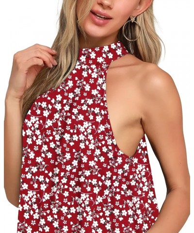 Womens Summer Dress Sleeveless Halter Neck Beach Dress Casual Sundresses with Pockets Red Flower $14.74 Dresses