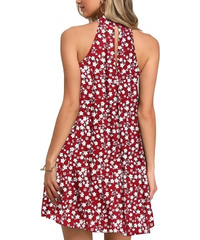 Womens Summer Dress Sleeveless Halter Neck Beach Dress Casual Sundresses with Pockets Red Flower $14.74 Dresses