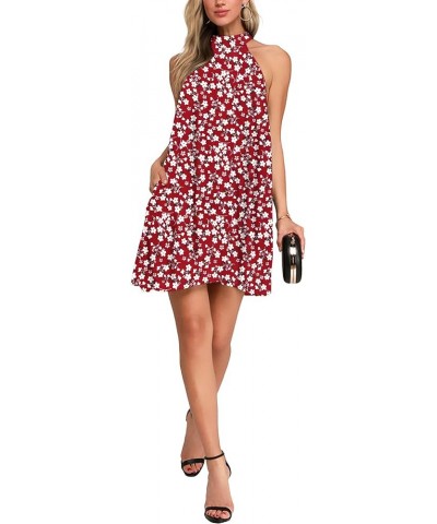 Womens Summer Dress Sleeveless Halter Neck Beach Dress Casual Sundresses with Pockets Red Flower $14.74 Dresses