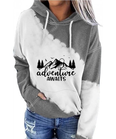 Hiking Shirts Women Adventure Awaits Shirt Casual Lightweight Hoodie Shirt Grey $11.16 Hoodies & Sweatshirts