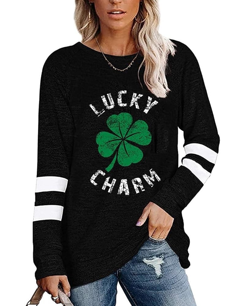 St. Patrick's Day Shirts Women‘s Glitter Lucky Shamrock Graphic Raglan Long Sleeve Four Leaf Clover Irish Shirts Black Lucky ...