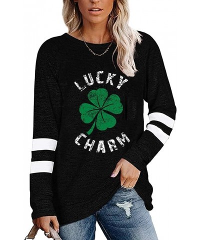 St. Patrick's Day Shirts Women‘s Glitter Lucky Shamrock Graphic Raglan Long Sleeve Four Leaf Clover Irish Shirts Black Lucky ...