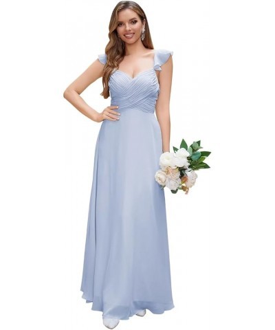 Chiffon Bridesmaid Dresses with Sleeves Pleated V Neck Long Maxi Dress Evening Dress Formal Wedding Guest Dress Sky Blue $27....