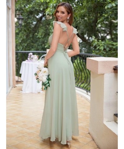 Chiffon Bridesmaid Dresses with Sleeves Pleated V Neck Long Maxi Dress Evening Dress Formal Wedding Guest Dress Sky Blue $27....