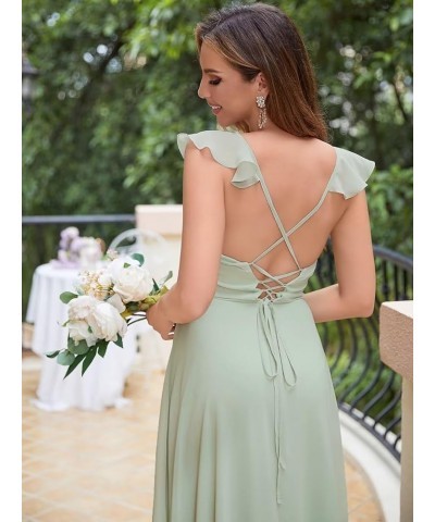 Chiffon Bridesmaid Dresses with Sleeves Pleated V Neck Long Maxi Dress Evening Dress Formal Wedding Guest Dress Sky Blue $27....