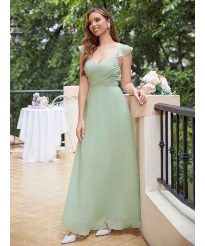 Chiffon Bridesmaid Dresses with Sleeves Pleated V Neck Long Maxi Dress Evening Dress Formal Wedding Guest Dress Sky Blue $27....