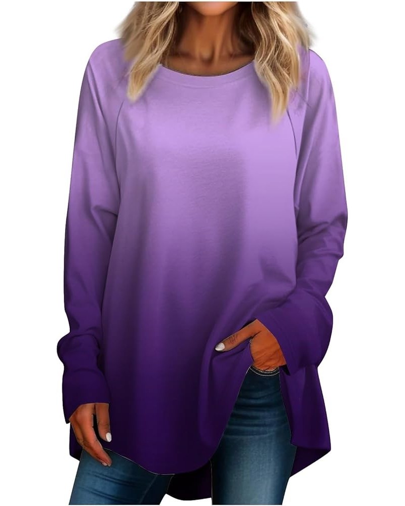 Fall Outfits for Women Printing Crew Neck Pullover Tops Long Sleeve Comfy Dressy Sweatshirts Hide Belly T Shirt 2-purple $8.6...