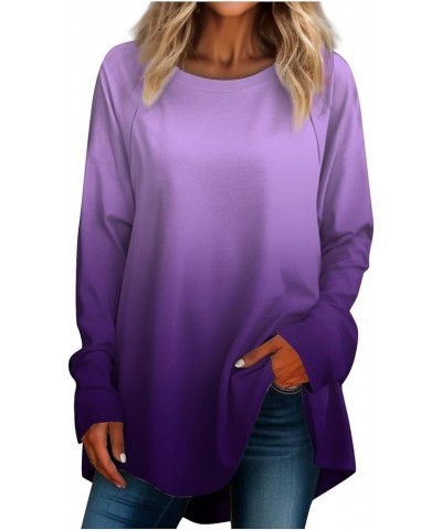 Fall Outfits for Women Printing Crew Neck Pullover Tops Long Sleeve Comfy Dressy Sweatshirts Hide Belly T Shirt 2-purple $8.6...